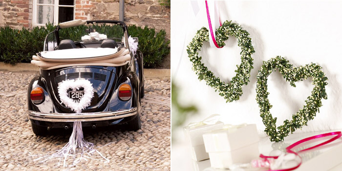 Verziertes Wedding Auto Hochzeitsdekoration Auf Hochzeitsauto  Luxushochzeitsauto Verziert Mit Blumen Stockfoto - Bild von leuchte,  angebracht: 110486508