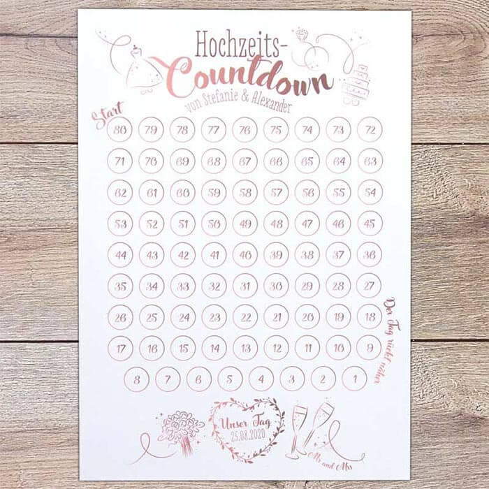 Hochzeitskalender: Countdown Kalender zur Hochzeit verschenken